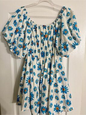 Boutique Dress with Blue Daisy Print